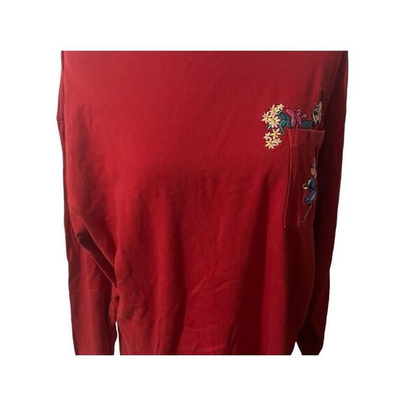 Vtg Mickey & Minnie Embroidered Pocket Love Flowers Long Sleeve Red Womens Large - Picture 14 of 16